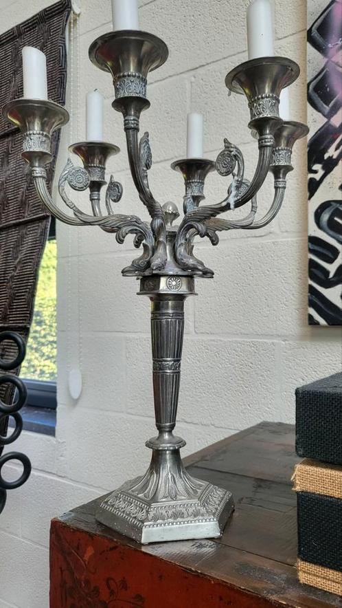 superbe candélabre ancien en étain argenté 45 cm, Antiek en Kunst, Antiek | Kandelaars, Zilver, Ophalen