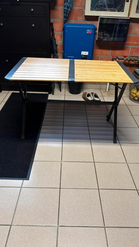 Bamboe tafel met praktisch opbergnet voor de opslag, Caravans en Kamperen, Mobilhome-accessoires, Gebruikt, Ophalen