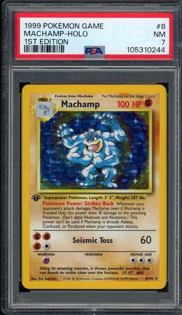 Machamp Holo 1ère édition PSA 7 - 8/102 - Set de base 1999, Enlèvement ou Envoi, Comme neuf, Cartes en vrac, Foil