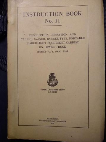 Rare manuel technique projeteur anti aérien US Army WW1 beschikbaar voor biedingen
