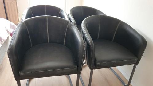Echte lederen stoelen, Huis en Inrichting, Stoelen, Zo goed als nieuw, Grijs, Ophalen