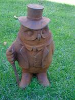 uil in kostuum met een gietijzeren eend h 32 cm, Tuin en Terras, Ophalen, Nieuw, Metaal, Dierenbeeld