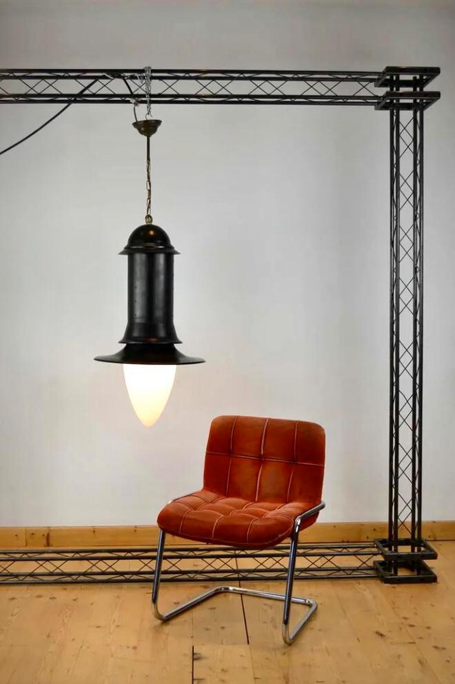 Grote Hanglamp in Industriële Stijl - Glazen Lampenkap, Huis en Inrichting, Lampen | Hanglampen, Gebruikt, 75 cm of meer, Glas