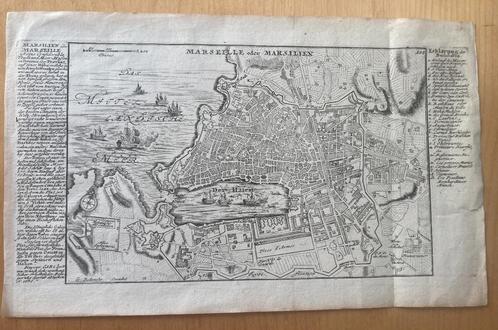 Antieke kaart Marseille ca1750 Bodenehr (Europens Pracht), Antiek en Kunst, Kunst | Etsen en Gravures, Ophalen of Verzenden