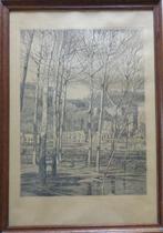 FRANCOIS MARECHAL / LES PEUPLIERS / ZW-W ETS / 53x37cm KADER, Antiek en Kunst, Ophalen of Verzenden