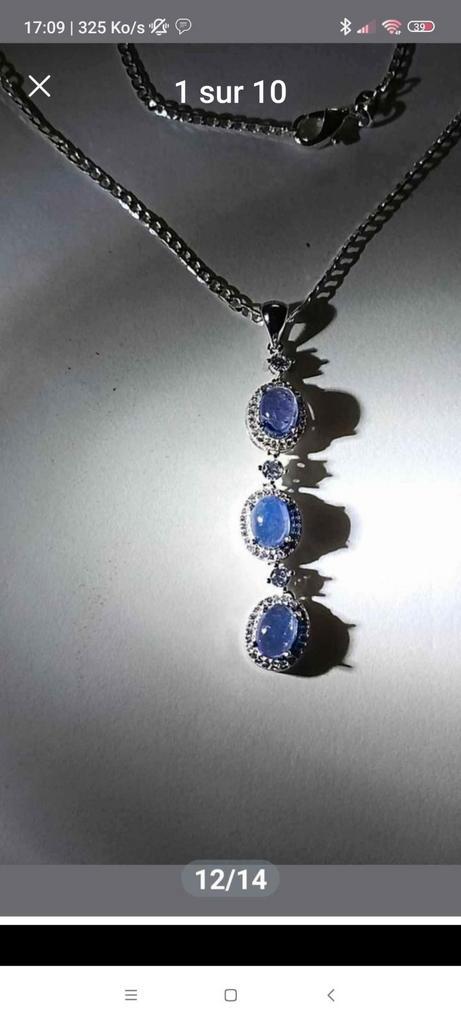 Collier avec pendentif - pierres tanzanites naturelles, Bijoux, Sacs & Beauté, Colliers, Neuf, Argent, Bleu, Avec pierre précieuse