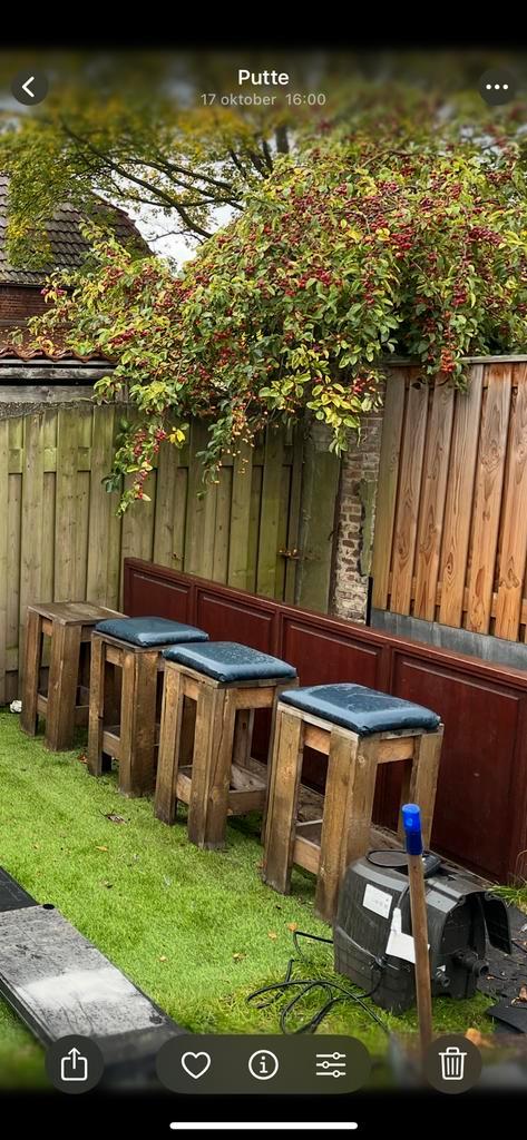 4 steigerhouten krukken, Tuin en Terras, Overkappingen, Gebruikt, Ophalen
