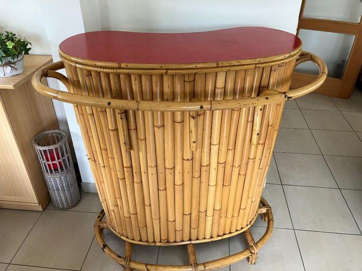Vintage Rotan  Tiki bar, Huis en Inrichting, Barren, Gebruikt, Inclusief barstoelen, Ophalen