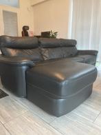 Zwarte lederen zetel, long chair, Chateau D'Ax, Huis en Inrichting, Ophalen, Gebruikt, Zwart leder, Driepersoons