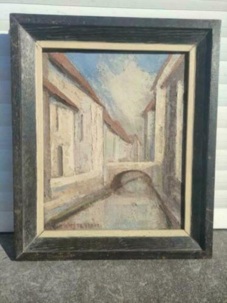 huile sur toile pont signe georges wasterlain, Antiek en Kunst, Kunst | Schilderijen | Klassiek, Ophalen of Verzenden