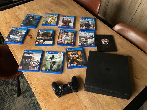 PS4 Slim - 1 TB - Controller - 12 Topgames, Games en Spelcomputers, Spelcomputers | Sony PlayStation 4, Gebruikt, Slim, 1 TB, Met 1 controller