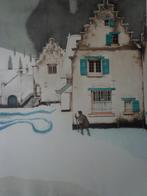 gravure en couleurs Maurice Langaskens Les pignons espagnole, Antiquités & Art, Enlèvement ou Envoi