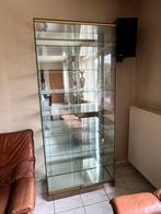 Glazen vitrinekast op maat met spiegel op de achtergrond, Ophalen, Met plank(en), 200 cm of meer, 50 tot 100 cm