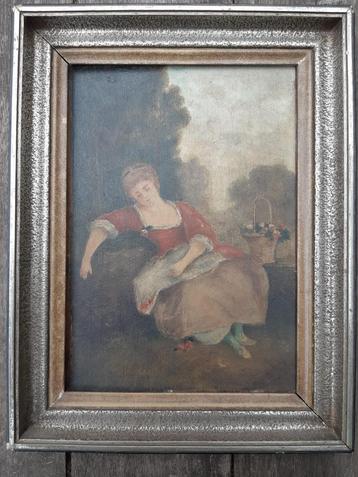 Oud schilderijtje ( kopie Fragonard ? ) beschikbaar voor biedingen