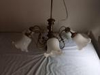Vintage kroonluchter koper met 6 lampen, Ophalen, Gebruikt, Glas