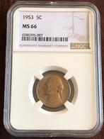 USA 5 cents 1953 ms66 NGC, Timbres & Monnaies, Monnaie en vrac, Amérique du Nord