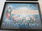 Antiek religieus Tekstbord 'Geloofd zij Jezus Christus', Ophalen of Verzenden