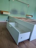 Ikea bed Brimnes 160 CM + nachtkastjes, lampen en schappen, Huis en Inrichting, Slaapkamer | Bedden, Ophalen, Gebruikt, 160 cm