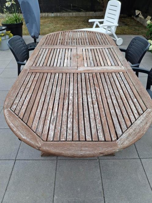 Op te knappen tuintafel in teak voor 6 tot 8 personen, Tuin en Terras, Tuintafels, Gebruikt, Ophalen