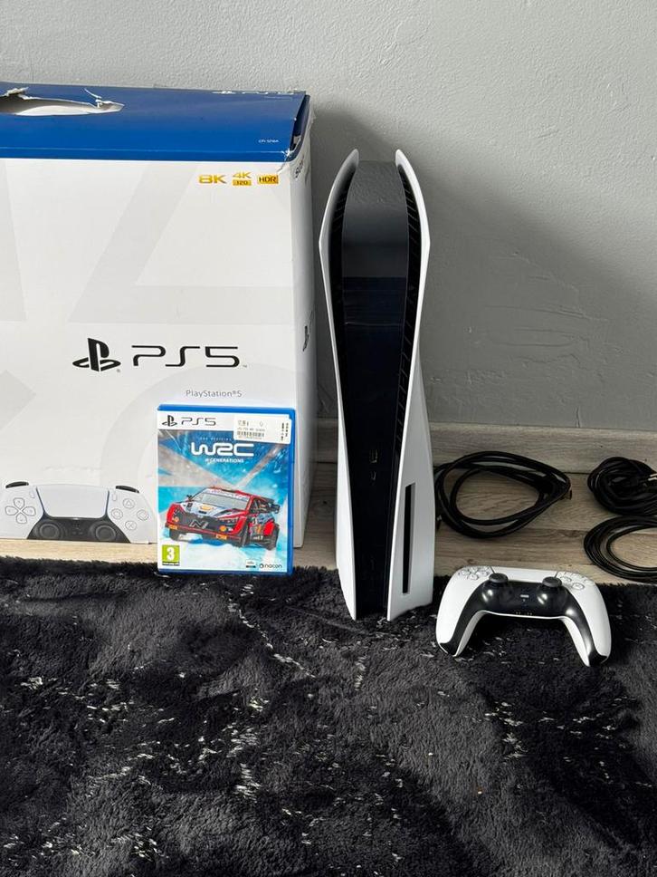 Ps5 disc editie met doos, game en controller, Games en Spelcomputers, Spelcomputers | Sony PlayStation 5, Zo goed als nieuw, Playstation 5