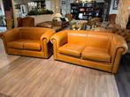 chesterfield Salon 2,5 + 2 Zits Cognac Camel leer, Huis en Inrichting, Ophalen of Verzenden, Zo goed als nieuw