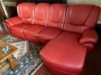 Ensemble de 2 fauteuils en cuir rouge – dont 1 électrique, Ophalen, Zo goed als nieuw, Rechte bank, Leer