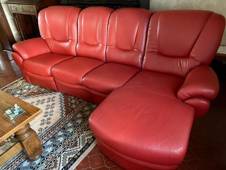 Ensemble de 2 fauteuils en cuir rouge – dont 1 électrique, Huis en Inrichting, Zetels | Zetels, Zo goed als nieuw, Rechte bank