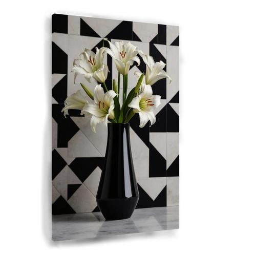 Toile de lys élégants à décor géométrique noir et blanc, Antiquités & Art, Art | Peinture | Moderne, Envoi