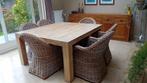 Houten eettafel met stoelen, Huis en Inrichting, Tafels | Eettafels, Ophalen, Vierkant, 200 cm of meer, Zo goed als nieuw