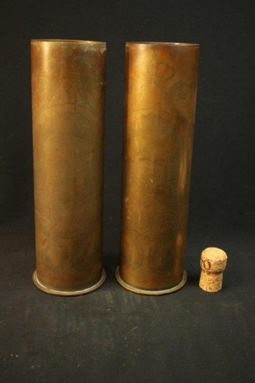 WO1 Trench Art Belgisch koningspaar Belgische hulzen, Verzamelen, Militaria | Algemeen, Ophalen of Verzenden