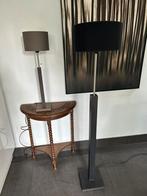 Set van moderne vloerlamp & tafellamp – hout & inox, Huis en Inrichting, Lampen | Vloerlampen, Ophalen, Hout