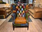 Chesterfield Oorfauteuil Harlequin Patchwork Multicolor Leer, Ophalen of Verzenden