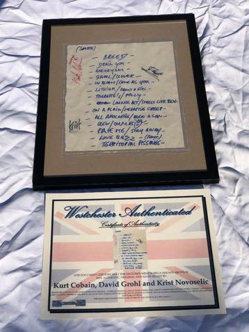 Gesigneerd Nirvana Setlijst 1992 Seattle Center Coliseum beschikbaar voor biedingen