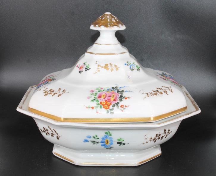 Middenstuk in verguld en handbeschilderd porselein, Antiek en Kunst, Antiek | Porselein, Ophalen of Verzenden