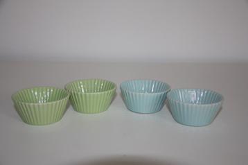 4 blauw groene stenen potjes cake vorm, Enlèvement ou Envoi, Utilisé, Balance ou Balances