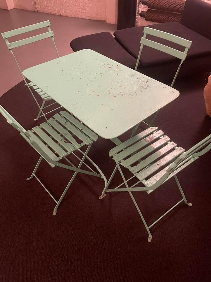 Tuintafel met stoelen, Tuin en Terras, Tuintafels, Gebruikt, Rechthoekig, Metaal, Ophalen