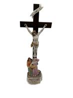 Oud polychroom porseleinen kruisbeeld Old Andenne 44 cm, Antiek en Kunst, Ophalen of Verzenden