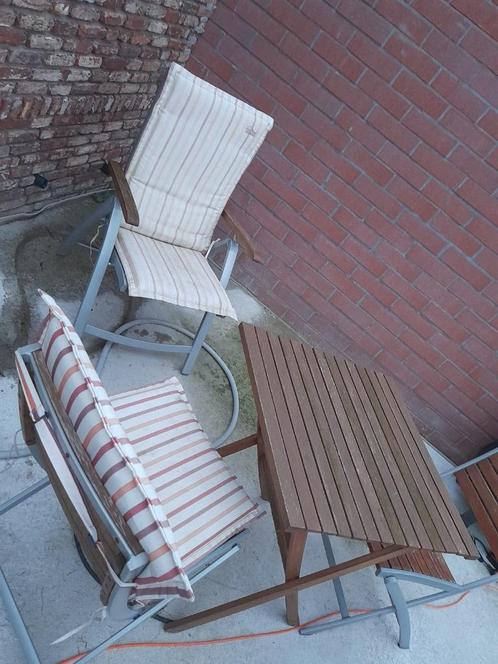 Ensemble pour balcon ou terrasse, Tuin en Terras, Tuinsets en Loungesets, Gebruikt, Loungeset, Hout, 2 zitplaatsen, Bijzettafel