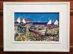 Azuurblauwe Kust” Schilderij met lijst, Antiek en Kunst, Kunst | Schilderijen | Modern, Verzenden