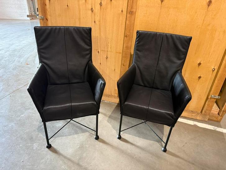 Zwart lederen stoelen - merk Montis, type Chaplin - 2 stuks, Huis en Inrichting, Stoelen, Zo goed als nieuw, Ophalen