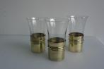 3 vintage glazen in koperen houder, Ophalen of Verzenden