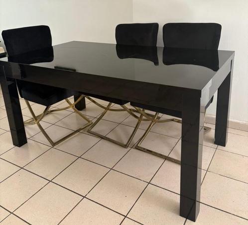 Zwarte eettafel met 6 stoelen + lage tv-kast, Huis en Inrichting, Tafels | Eettafels, Zo goed als nieuw, 150 tot 200 cm, 150 tot 200 cm