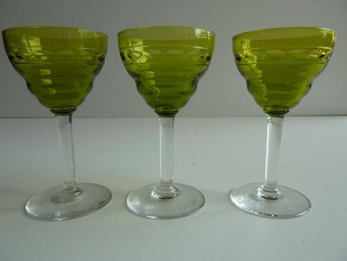 3 wijnglazen  Art Deco  getekend Val St Lambert, Antiek en Kunst, Antiek | Glaswerk en Kristal, Ophalen of Verzenden