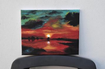Peinture coucher de soleil on rouge, signé joky Kamo, Enlèvement