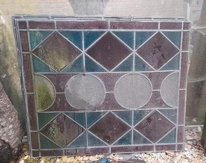 Glas in lood panelen. 5  stuks uit oud Brugs huis, Doe-het-zelf en Bouw, Glas en Ramen, Gebruikt, Gevelraam of Ruit, Minder dan 80 cm