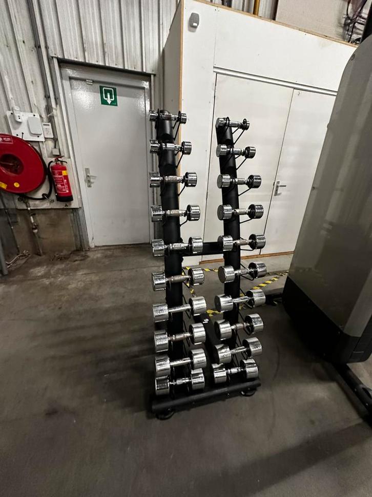 Chrome Dumbells 1kg t/m 10kg + Opbergrek, Sport en Fitness, Fitnessmaterialen, Gebruikt, Dumbbell, Ophalen