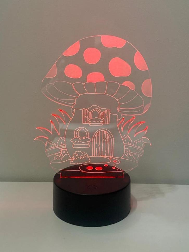 Nachtlamp 3D paddestoel kabouter kids sprookje, Huis en Inrichting, Lampen | Tafellampen, Nieuw, Minder dan 50 cm, Kunststof, Ophalen of Verzenden