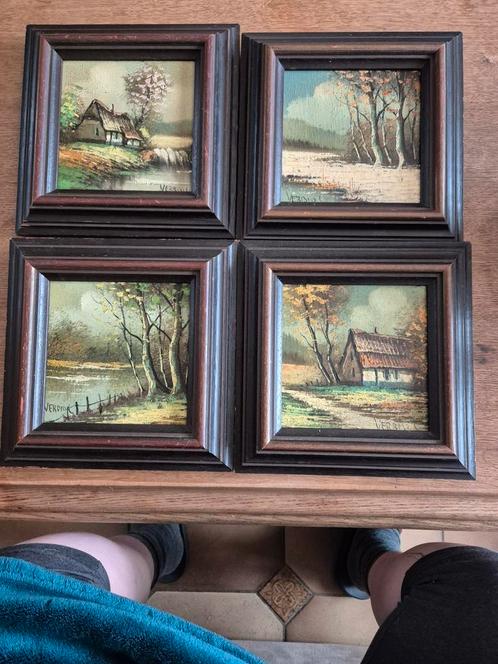 luc Verbist 4 seizoenen gemengd techniek met certificaat, Antiek en Kunst, Kunst | Schilderijen | Klassiek, Ophalen