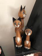 En bois 3 statues de chat, Antiquités & Art