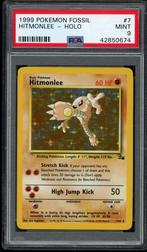 Hitmonlee Holo PSA 9 - 7/62 - Fossil 1999, Hobby en Vrije tijd, Verzamelkaartspellen | Pokémon, Verzenden, Zo goed als nieuw, Losse kaart